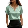 Generic Top da Festa per Donna UK Camicie in Seta e Satin con Scollo a V Estive a Maniche Corte Camicette Eleganti per Signore Perle Casual Allentate T-Shirt per Ufficio Lavoro Pullover da Sera per Uscire