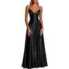 Generico Abito da Sera Donna Elegante Senza Maniche con Scollo a V Spaghetti Strap e Spacco Alto con Volant Abito Cerimonia Donna Cocktail Party Corsetto Fit per Abiti da Sera e Feste