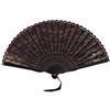 Autilyshop Ventaglio pieghevole in pizzo da 23 cm, con elegante motivo floreale, in cotone e lino e tessuto di seta, per matrimoni, feste e spettacoli di danza (nero)
