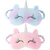 KOLZEMV 2 Pezzi Mascherina per Dormire Unicorno, Maschera Occhi Notte in Peluche Morbido per Bambini e Adulti, Benda per Dormire Oscurante e Traspirante, Ideale per Viaggi, Riposo e Casa (Blu + Rosa)