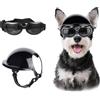 LESYPET Occhiali e casco per cani di piccola taglia, protezione UV, occhiali da sole per cani, protezione dai detriti, casco da moto per cani con fori per le orecchie, cinturino regolabile per guida