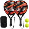 Smartwo Set di 2 racchette da padel leggere, superficie in fibra di carbonio e nucleo in schiuma EVA, racchetta da paddle per ragazzi, uomini e donne adulti, principianti, con 2 palline e borsa per il