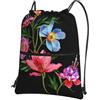 YYHHAOFA Zaino con cerniera e coulisse con stampa floreale dipinta a mano, leggero, impermeabile, con tasca frontale, per viaggi, sport e yoga
