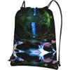 WHJDPP Scenic Mountain Waterfall Prints Zaino con cerniera e coulisse, leggero, impermeabile, con tasca frontale e organizer interno, ideale per viaggi, yoga ed escursionismo