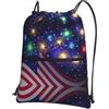 YYHHAOFA Zaino con stampa di fuochi d'artificio bandiera americana 4 luglio con coulisse e cerniera, leggero e impermeabile, con tasca frontale, per viaggi, sport e yoga