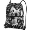 WHJDPP Zaino con cerniera e coulisse con stampa di teschi e rose, leggero, impermeabile, con tasca frontale e organizer interno, ideale per viaggi, yoga ed escursioni