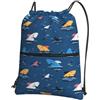 WHJDPP Zaino con cerniera e coulisse con stampa squalo, leggero, impermeabile, con tasca frontale e organizer interno, ideale per viaggi, yoga ed escursionismo