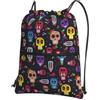 WHJDPP Zaino messicano con stampa di teschio di Halloween con coulisse e cerniera, leggero, impermeabile, con tasca frontale e organizer interno, ideale per viaggi, yoga ed escursionismo