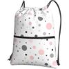 YYHHAOFA Zaino con cerniera e coulisse con stampa moderna a pois rosa, grigio, bianco, leggero, impermeabile, con tasca frontale, per viaggi, sport e yoga