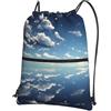 YYHHAOFA Zaino con cerniera e coulisse con stampa blu cielo e nuvole bianche - Borsa da viaggio impermeabile con tasca frontale e organizer interno