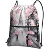 YYHHAOFA Paris Street Torre Eiffel rosa stampa floreale coulisse zip zaino - leggero impermeabile palestra borsa con tasca frontale per viaggi, sport e yoga