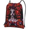 YYHHAOFA Day Of The Dead Sugar Roses Skull Prints Zaino con coulisse e cerniera, leggero e impermeabile, con tasca frontale, per viaggi, sport e yoga