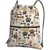 YYHHAOFA Dog Bones Paw Prints Zaino con cerniera e coulisse, leggero, impermeabile, con tasca frontale, per viaggi, sport e yoga