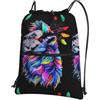 YYHHAOFA Lions Head Prints, zaino con coulisse e cerniera, leggero, impermeabile, con tasca frontale, per viaggi, sport e yoga