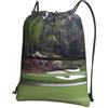 WHJDPP Bellissimo zaino con coulisse con stampa campo da golf, leggero, impermeabile, con tasca con cerniera, per palestra, viaggi, yoga ed escursionismo