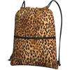 YYHHAOFA Zaino con cerniera e coulisse con stampa leopardata, borsa da viaggio impermeabile con tasca frontale e organizer interno