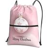 YYHHAOFA Zainetto con cerniera e coulisse con stampa di palline di Natale rosa, borsa da viaggio impermeabile con tasca frontale e organizer interno