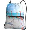 YYHHAOFA Zaino con stampa fenicottero rosa sulla spiaggia con coulisse e cerniera, leggero e impermeabile, con tasca frontale, per viaggi, sport e yoga