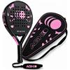 FUN FABLES Racchetta da padel, telaio leggero in fibra di vetro e nucleo in EVA, racchetta da padel ad alta aderenza con borsa per il trasporto, per principianti e giocatori intermedi