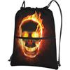 WHJDPP Fire Skull Prints, zaino con cerniera e coulisse, leggero, impermeabile, con tasca frontale e organizer interno, ideale per viaggi, yoga ed escursionismo