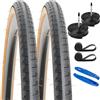 YunSCM 2-PCS 700C Route bicicletta pneumatici 700x28C/28-622 28x1 5/8x1 1/8 and 700 bicicletta camera d'aria Presta Valve with Compatible with 700x26C 700x28C 700x30C (Brown sidewall)