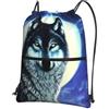 HJFCZH Wolf Under Moon - Zaino con coulisse e cerniera, ultra resistente, impermeabile, per viaggi e sport, leggero e pieghevole
