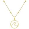 WANDA PLATA - Collana Ciondolo Onda di Mare, da Donna, in Argento 925, Placcato Oro, con Catenina da 40 cm + 5 cm di lunghezza