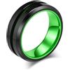 Epinki Fedine Uomo in Acciaio Inossidabile Lega 8mm, Due Toni con Scanalatura Verde Nero Anello di Matrimonio Taglia 27