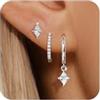 MIYUEFAN 3 Paia Orecchini Donna Oro Placcato 14K, Anallergici Orecchini Cerchio Zirconi Set Piccoli Helix Trago Conch Piercings Orecchio per Fori Multipli (Argento - Bianco CZ)