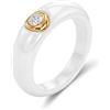 HeyMeili Fidanzamento Zirconi Nozze Band Anelli Donna Ceramica Bianca, Anello in Acciaio Inossidabile e Placcatura Oro di Alta qualità