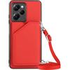 Paekear Custodia con Collana per Xiaomi Poco X5 Pro 5G con Cordino e Porta Carte, Cover Portafogli di Pelle PU [Antiurto] [AntiGraffio] [Antiscivolo] con Cordino Case con Laccio Tracolla, Rosso