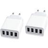 Powice 2 caricabatterie USB A da 24 W, 5 V/1,2 A/2,4 A, caricatore USB multiuso, 4 porte, spina USB, adattatore USB, adatto per telefoni cellulari, lampade da scrivania e altri piccoli dispositivi