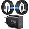 GOROLNSE Caricabatterie 45W 2Port USB C Caricatore con 1m+2m Tipo C Cavo per Samsung
