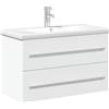 zylophax Mobile lavabo bianco in legno con vasca da incasso in ceramica, 81 x 39 x 18 cm, da appendere con rubinetto troppopieno e molto spazio per il bagno, design elegante