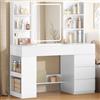 Hzuaneri Postazione Trucco con Specchio Grande ad Alta Definizione, Illuminazione a LED, Toeletta Trucco con 6 Scomparti Aperti, 5 Cassetti e vano portaoggetti laterale aperto, Bianco DT44303XEU