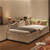 DAHUEN Letto imbottito con funzione letto, 90 x 200 cm, lettino da giorno con illuminazione a LED, lettino da giorno con vano contenitore idraulico, letto per ragazzi, letto per ospiti con rete a doghe