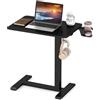 LIFEZEAL Tavolino da Divano a Forma di C, Altezza Regolabile, Tavolino Laterale per Letto, con Ruote Nascoste, Portabicchiere, Ganci Cuffie, Porta Laptop, PC, Serviletto, Soggiorno, Salotto (nero)