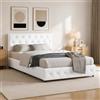 Yaheetech Letto Imbottito Matrimoniale 140 x 200 cm con 2 Cassetti Letto Contenitore con Supporti a Doghe in Legno Testiera Regolabile in Altezza con Rivetti a Punto di Tensione Bianco