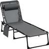 Outsunny Lettino Prendisole Pieghevole con Tasca e Schienale Regolabile, Sdraio da Giardino con Cuscino, Seduta Traspirante in Texteline, per Spiaggia Piscina Giardino, 58x189x30cm, Grigio