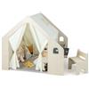 RELAX4LIFE Tenda da Gioco con Tappetino per Bambini, Set Tavolo e Sedia con Lavagna, Capanna per Bambini in Legno, Tenda Giocattolo Regalo per Compleanno e Natale (Beige, Stile 3)