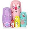 Boerni Set di 5 Bambola di nido di coniglio in legno, coniglietto animale del fumetto con carota fatto a mano Matryoshka bambole russe per bambini Regalo di compleanno Pasqua Natale Home Decor
