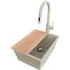 PRIMAGRAN Lavandino sottotop Beige 36x47cm, Lavello in Granito a 1 vasca + Rubinetto 40x20cm + Set di accessori, Lavabo da Cucina al Mobile 40cm - London S107
