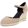 Lroey Reoly Espadrille con Tacco Alto Donna, Sandali Punta Rotonda Eleganti Zeppa Scarpe da Sera con Plateau Fibbia con Cinturino Alla Caviglia 168 Beige Numero 34 EU