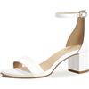 PIZZ ANNU Sandali da donna con tacco grosso a blocco basso, comodi, aperti sulla punta, cinturino alla caviglia, scarpe da festa, con fibbia e tacco alto 5,1 cm, design con tacco spesso 5,1 cm, Bianco
