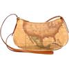 Alviero Martini 1A Classe Alviero Martini1ᴬ Classe, Borsa a Tracolla Mezzaluna Donna, in Tessuto Stampato Geo Classic, Dettagli in Pelle di Vacchetta e Metalleria Oro, Chiusura con Zip
