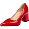 EXECAB Décolleté da Donna in Pelle Verniciata con Tacco Quadrato da 7,5 cm Scarpe Classiche Décolleté con Punta a Punta Party Plus Size,Rosso,42 EU