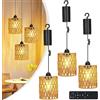 Turmegtt Set di 3 lampade a sospensione a batteria, lampadario pendente dimmerabile con telecomando, paralume in rattan boho portatile, IP65 senza presa di corrente per interni ed esterni, giardino, terrazza