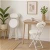 MEUBLE COSY Set di 4 Sedia Pieghevole con Schienale e Poggiapiedi, Imbottiti in Faux Pelliccia, Gambe in Metallo per Reception, Soggiorno e Ufficio, Bianco