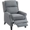 Poltrona Reclinabile 132° Max In Tessuto Effetto Lino Con Poggiapiedi, 74x84x102 Cm, Grigio