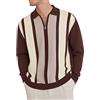CTU Maglioni da uomo a polo con zip a tre quarti, maglione a maglia a maniche lunghe, vintage a righe, caldo, pullover M-3XL, Marrone, M